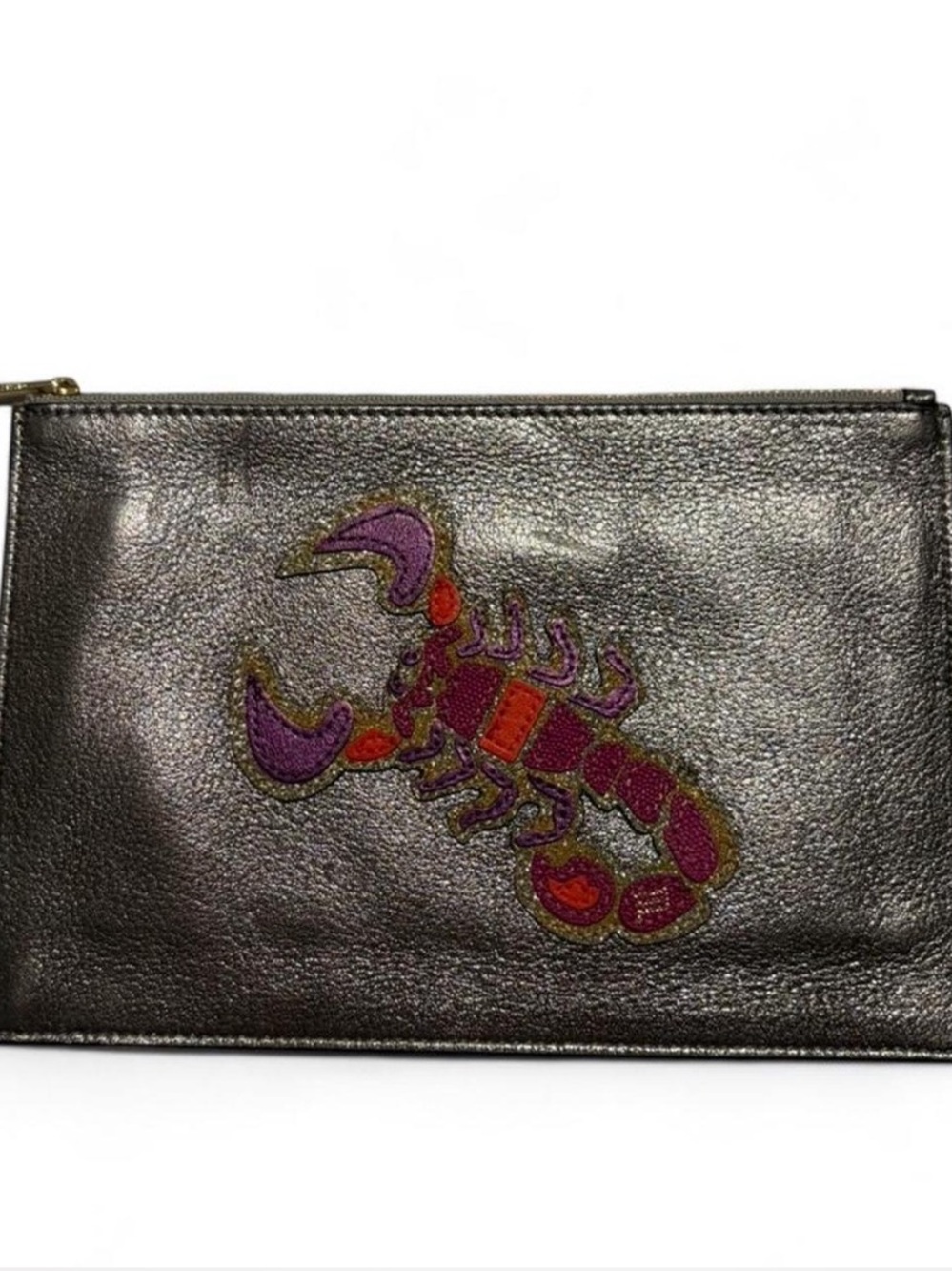 Diane Von Furstenberg Metallic Clutch with Purple & Red Scorpion Applique